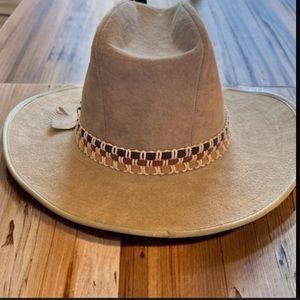 Vintage Beige Suede Leather Western Hat  Sz 7 5/8